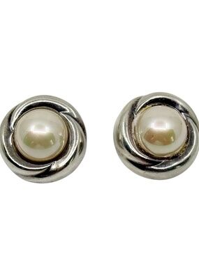 Vintage Barra sterling silver made pearl clip on earrings - GM1020